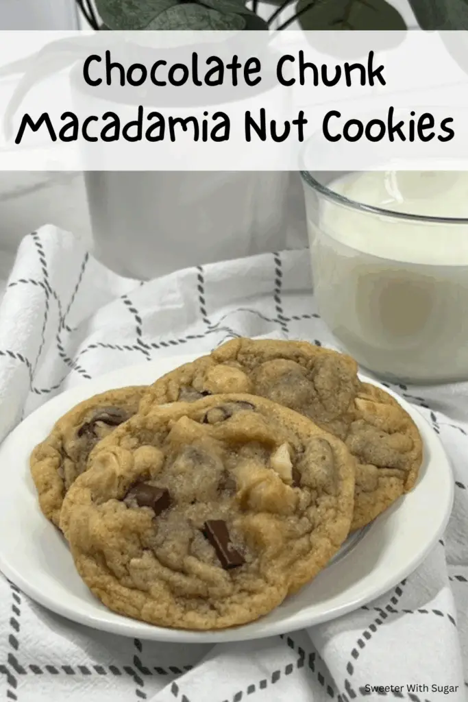 Chocolate Chunk Macadamia Nut Cookies are soft, chewy, and loaded with rich chocolate chunks and buttery macadamia nuts in every decadent bite. This easy homemade cookie recipe combines the perfect balance of sweet, salty, and nutty flavors that make it irresistibly delicious. #EasyCookieRecipes #ChocolateChunkCookies #MacadamiaNutCookies #BestCookieRecipes
#BakeryStyleCookies #ChocolateLovers #HolidayBaking