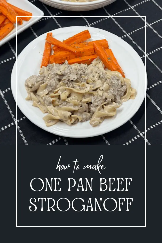 One Pan Beef Stroganoff recipe is a creamy, hearty, and comforting dish that comes together quickly with minimal cleanup. Made with tender strips of beef (or ground beef), sautéed mushrooms, onions, garlic, and perfectly cooked noodles all simmered in a rich sour cream sauce, this is a cozy meal your whole family will love. #EasyOnePanBeefStroganoffRecipe #30MinuteDinnerIdea #FamilyFriendlyOnePanDinnerIdea #GroundBeefStroganoffRecipe #WeeknightDinnerRecipes