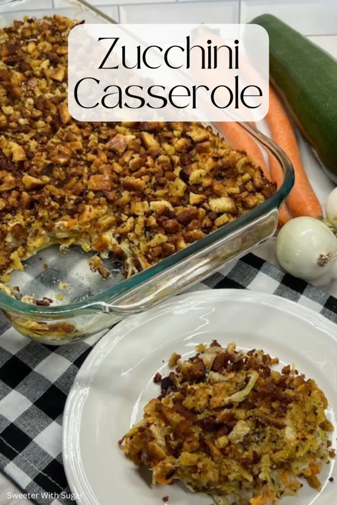 Baked zucchini vegetable casserole with fresh vegetables and a golden topping.
