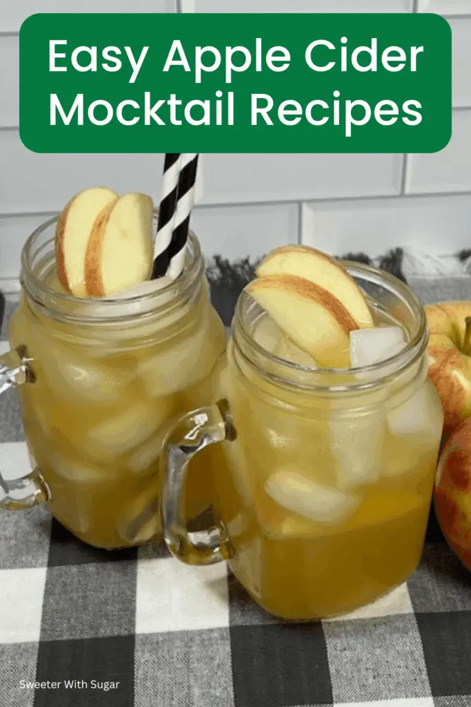 Family-friendly apple cider mocktail with apple slices served over ice.