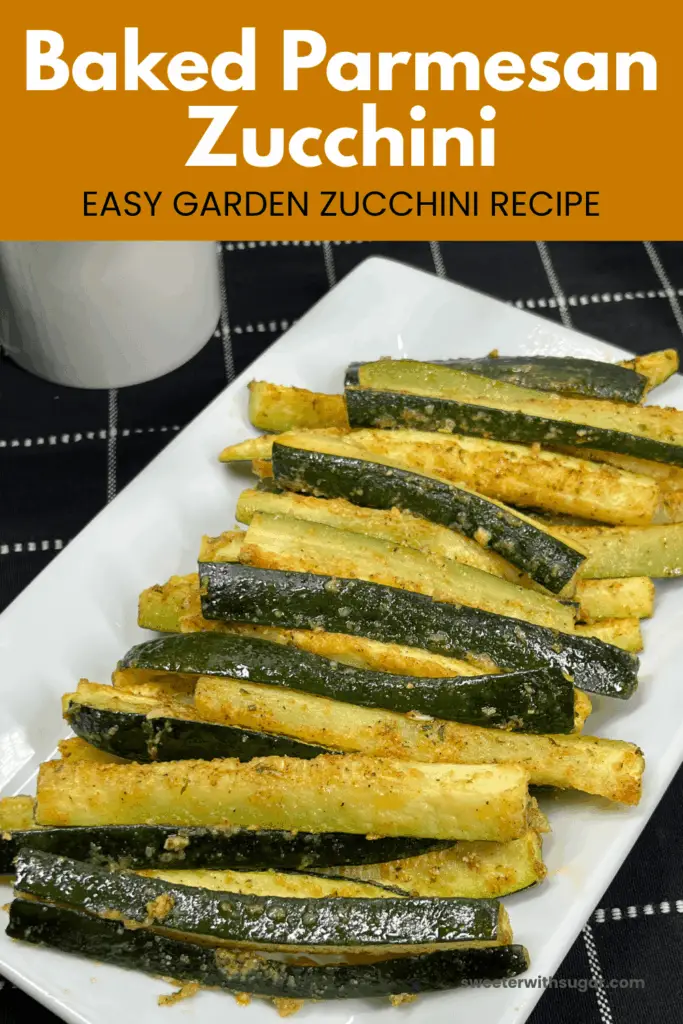 Baked Parmesan zucchini spears served as an easy side dish.