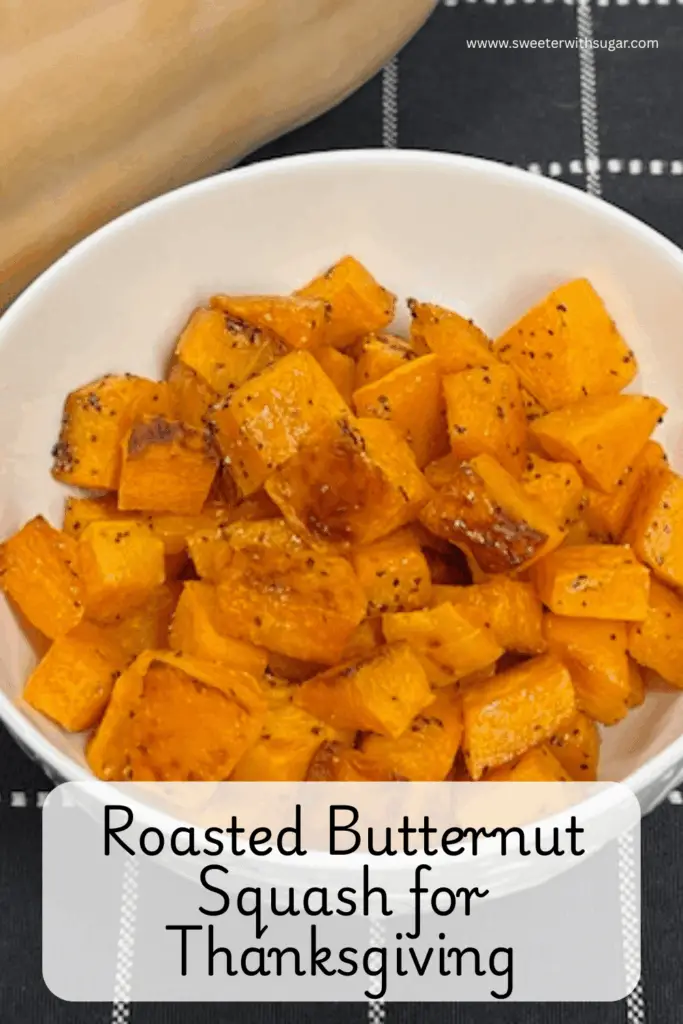 Roasted butternut squash served as a simple Thanksgiving vegetable side dish.